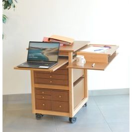 petit bureau auboi 9 tiroirs télétravail avec ordinataur et classeurs