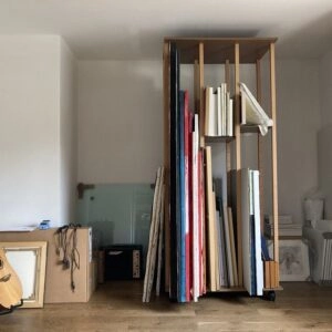 Leinwandaufbewahrung mit Rollen 200 cm mit 4 Brettern