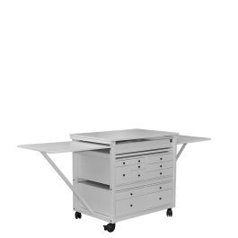 Table découpe blanche avec tiroirs plateau escamotables
