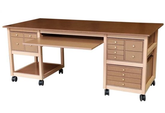 Schreibtischschrank mit 14 Schubladen und Fach für Computertastatur